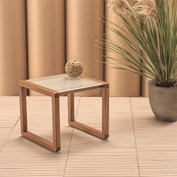 DUAL - Square wood and glass garden side table by Il Giardino di Legno - view 3